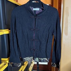 Vintage Ball of Cotton Asian Trim w/ bird, dragon & koi Cardigan Size Small